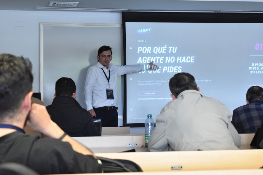Workshop presenter at the screen